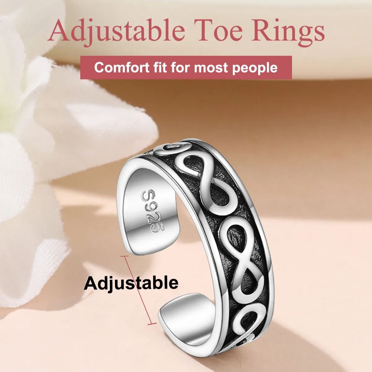 Bague d’Orteil Ajustable en Argent 925 