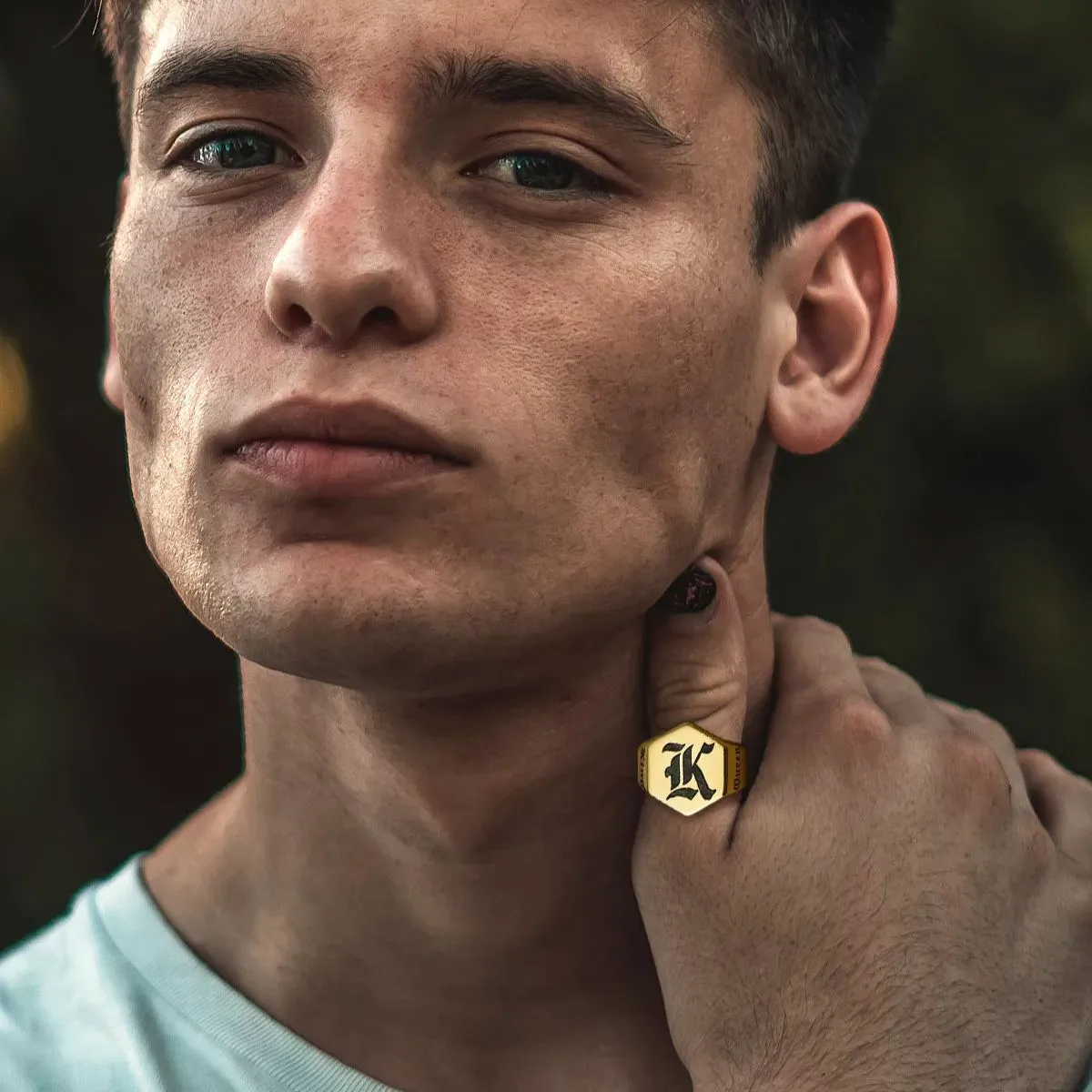 Bague Chevalière Hexagonale Gravée Pour Homme