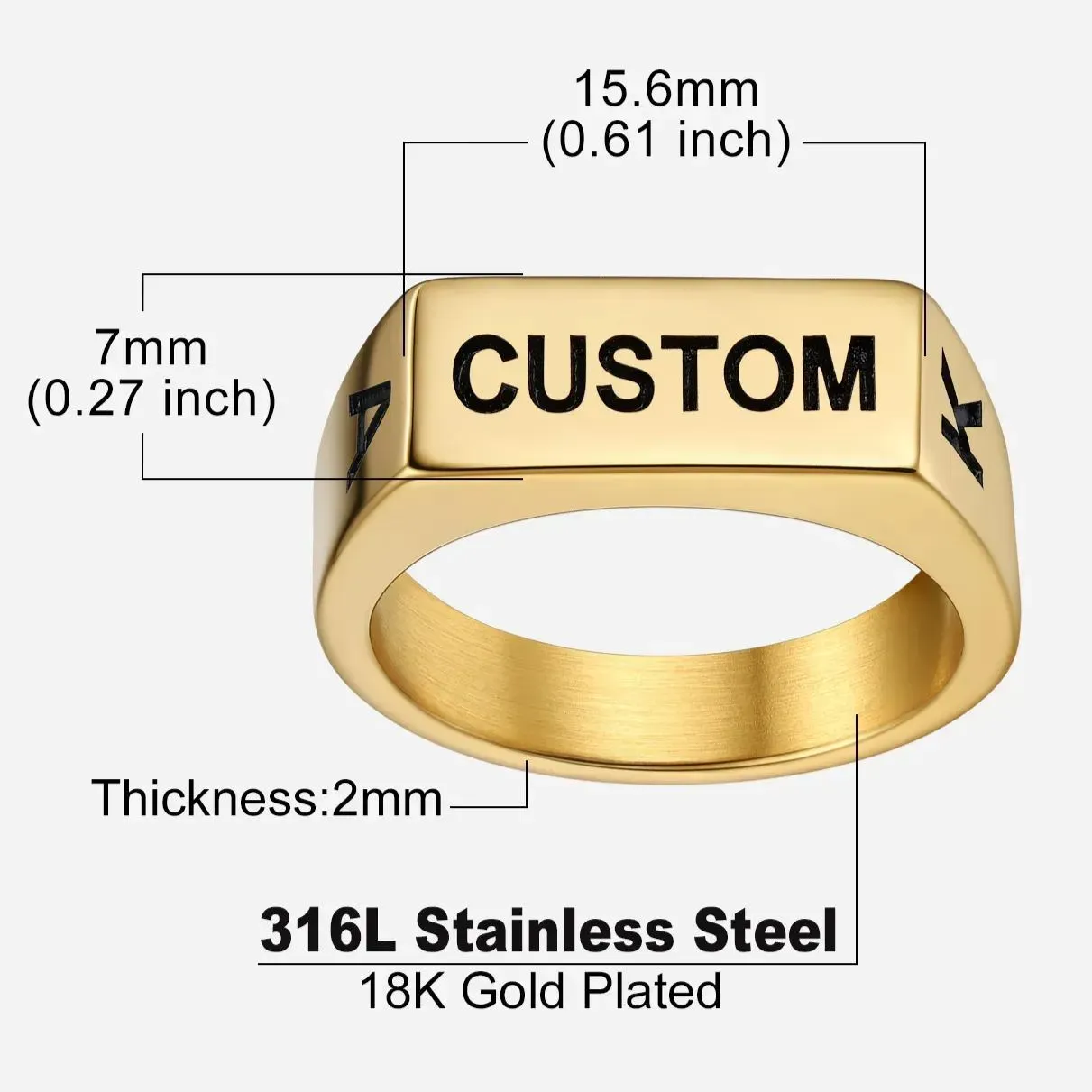 Bague Chevalière Gravée Personnalisée pour Homme Taille  Or