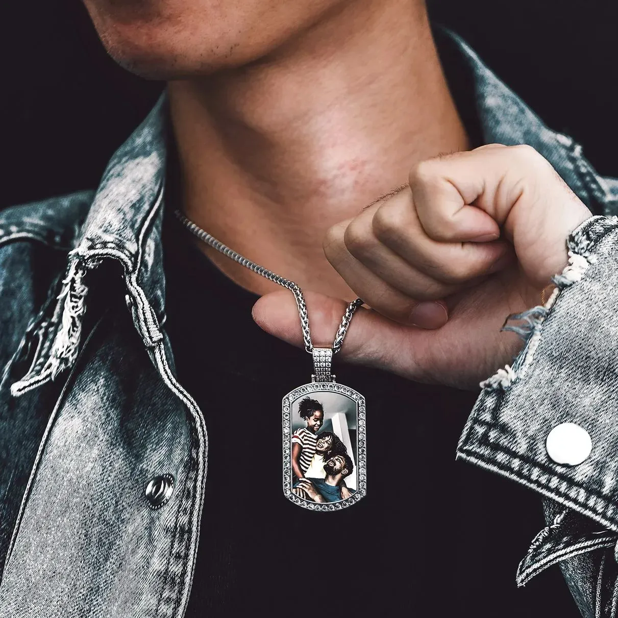 Collier Pendentif Plaque Militaire Photo avec Zirconium