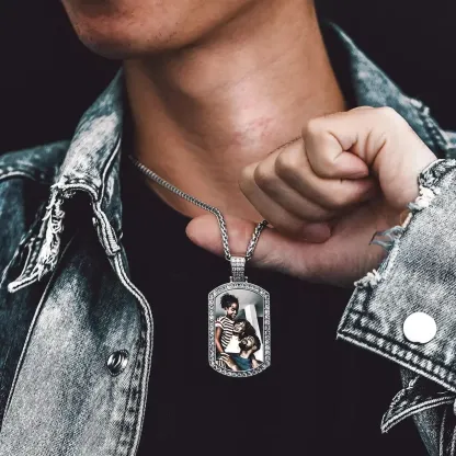 Collier Pendentif Plaque Militaire Photo avec Zirconium
