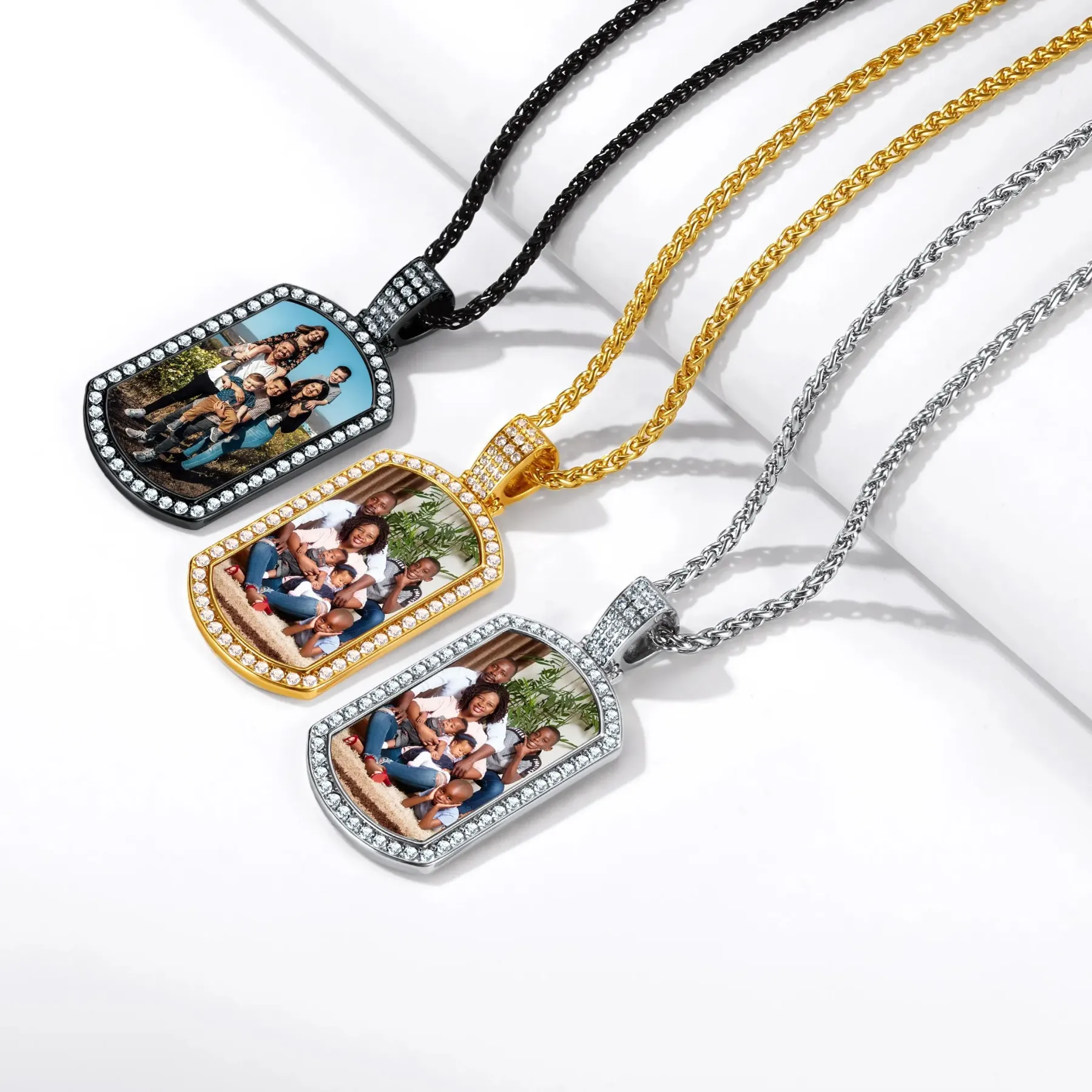 Collier Pendentif Plaque Militaire Photo Personnalisée avec Zirconium Collection