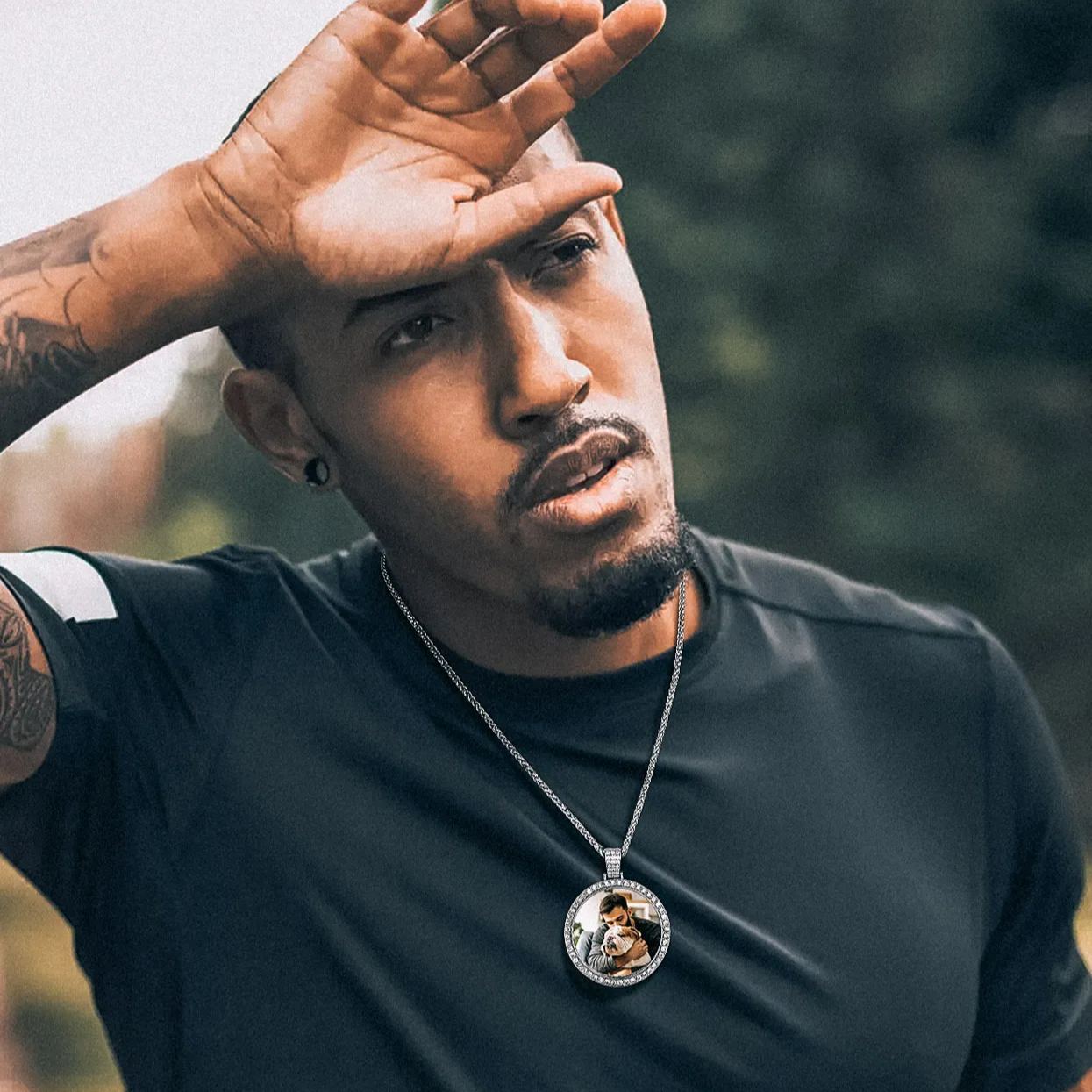 Collier Pendentif avec Photo et Zircon Cubique pour Hommes et Femmes