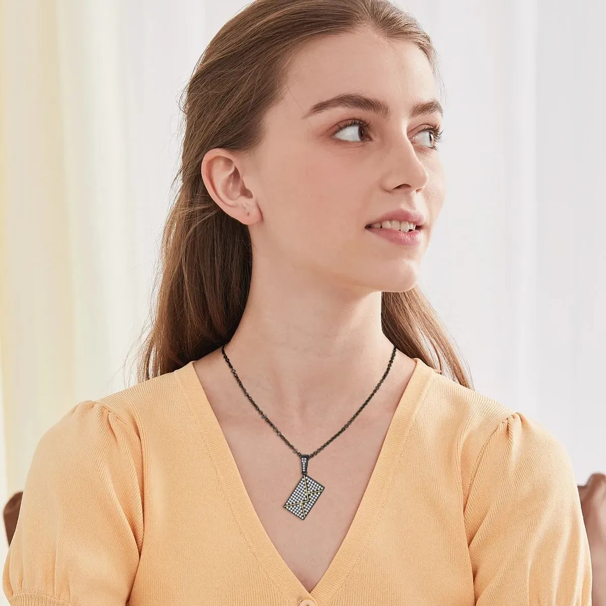 Collier Photo Enveloppe avec Zircon pour Femme