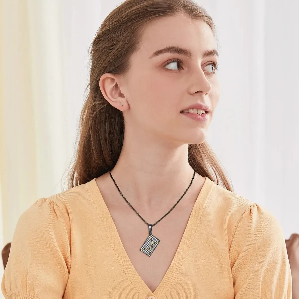 Collier Photo Enveloppe avec Zircon pour Femme