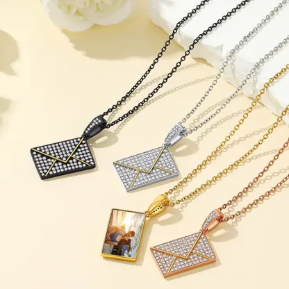 Collier Photo Enveloppe Personnalisé avec Zircon pour Femme Collection