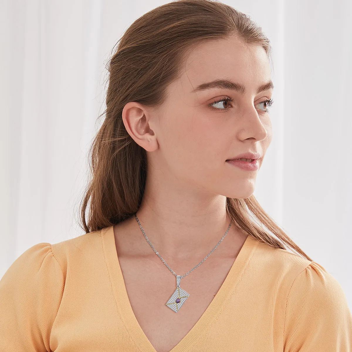 Collier Enveloppe Photo avec Pierre de Naissance pour Femme