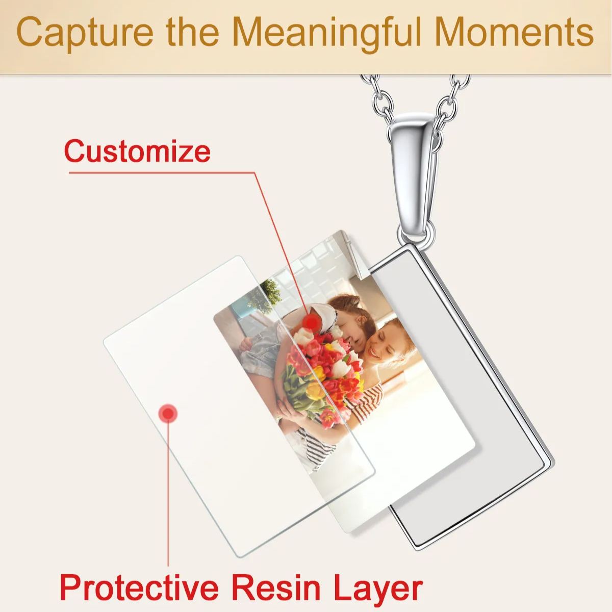 Collier Enveloppe Photo Personnalisé avec Pierre de Naissance pour Femme Protective