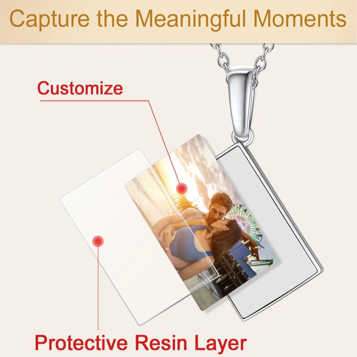 Collier Photo Enveloppe Personnalisé avec Zircon pour Femme Protective