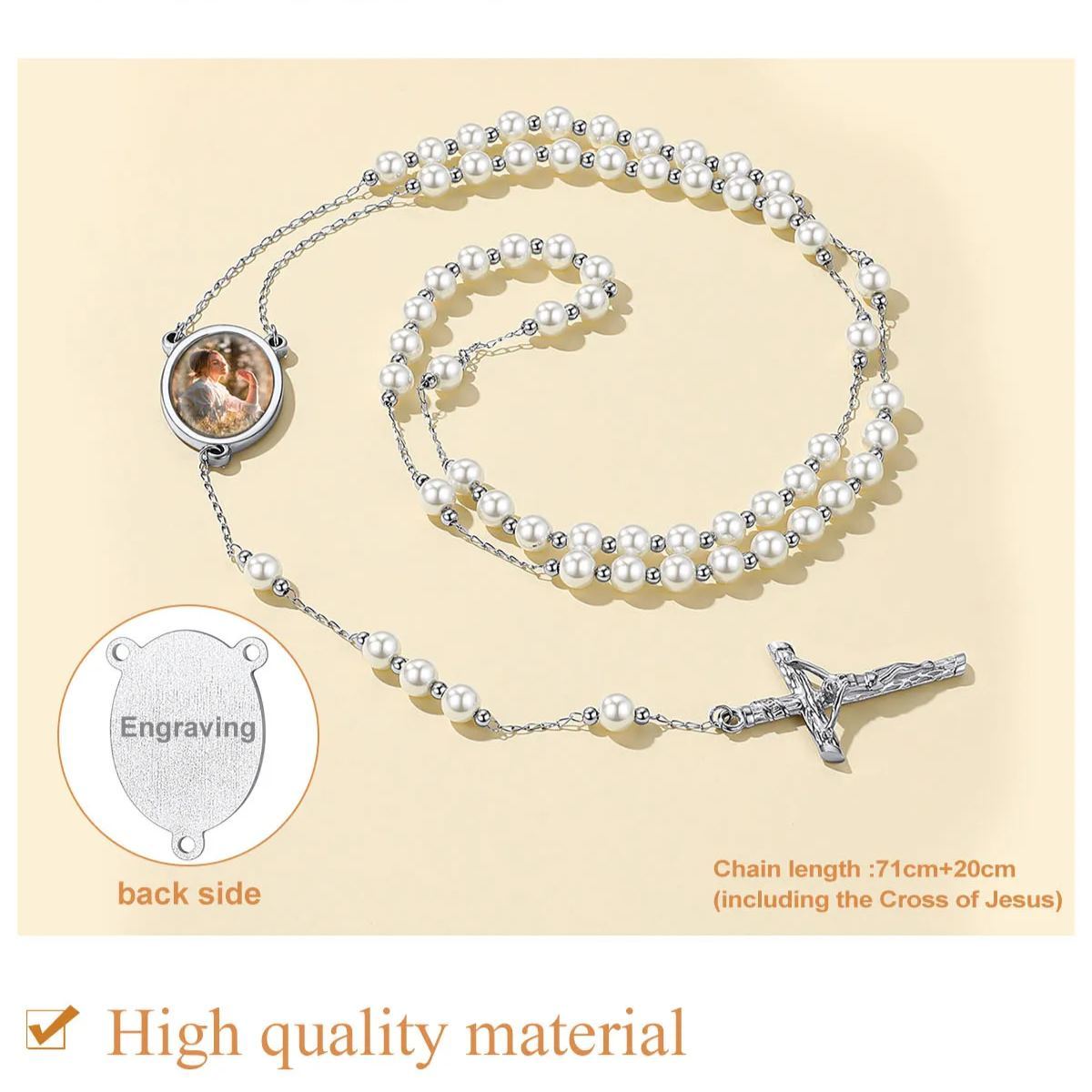 Collier Chapelet Personnalisé avec Croix en Acier Inoxydable Détail