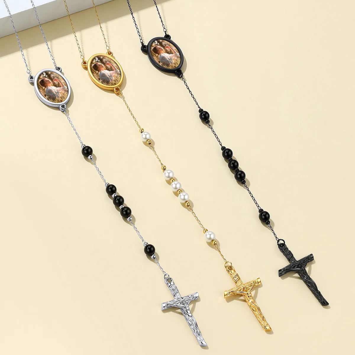 Collier Chapelet Personnalisé avec Croix en Acier Inoxydable Collection