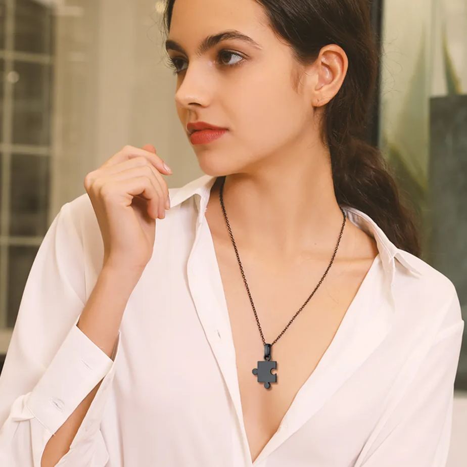 Colliers Puzzle Gravé 8 Pièces en Acier Inoxydable pour Amis Noir