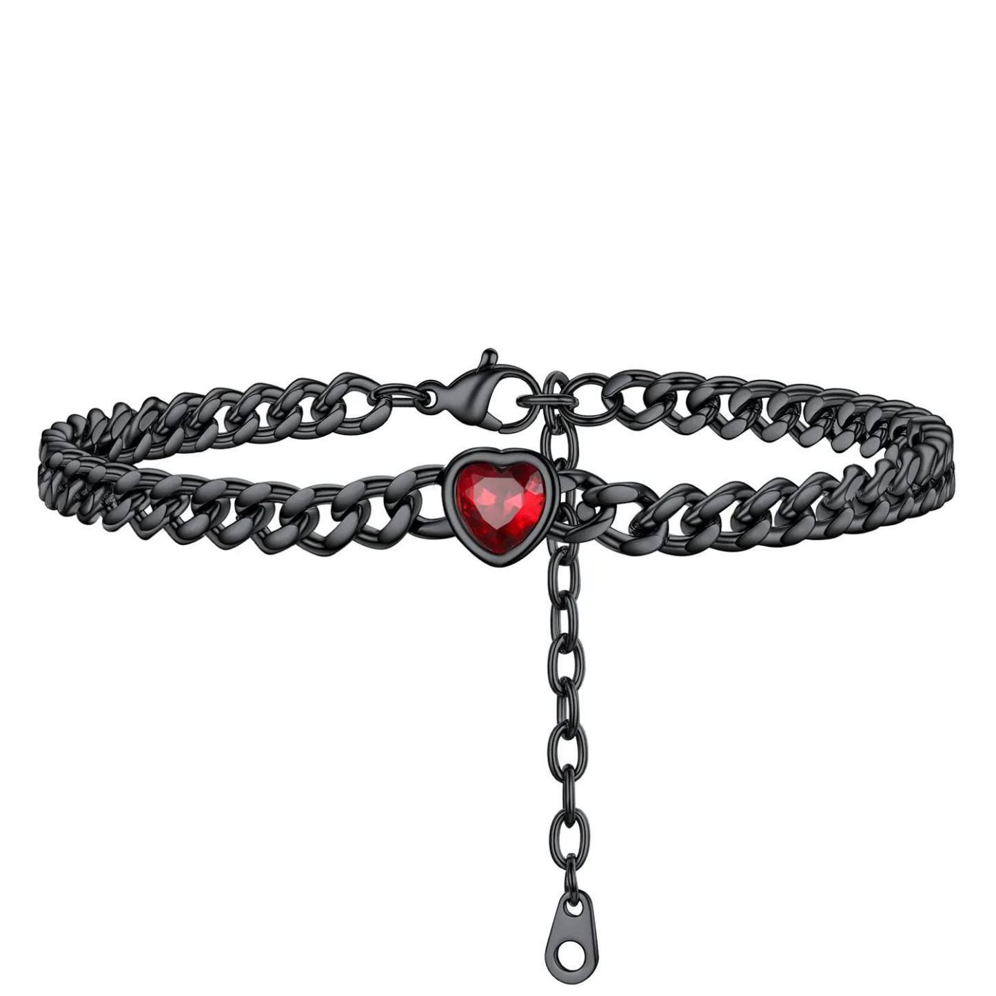 Bracelet de Cheville Cœur Pierre de Naissance pour Femme avec Chaîne Cuban noir