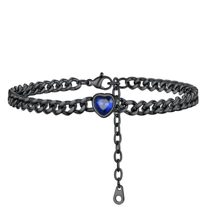 Bracelet de Cheville Cœur Pierre de Naissance pour Femme avec Chaîne Cuban