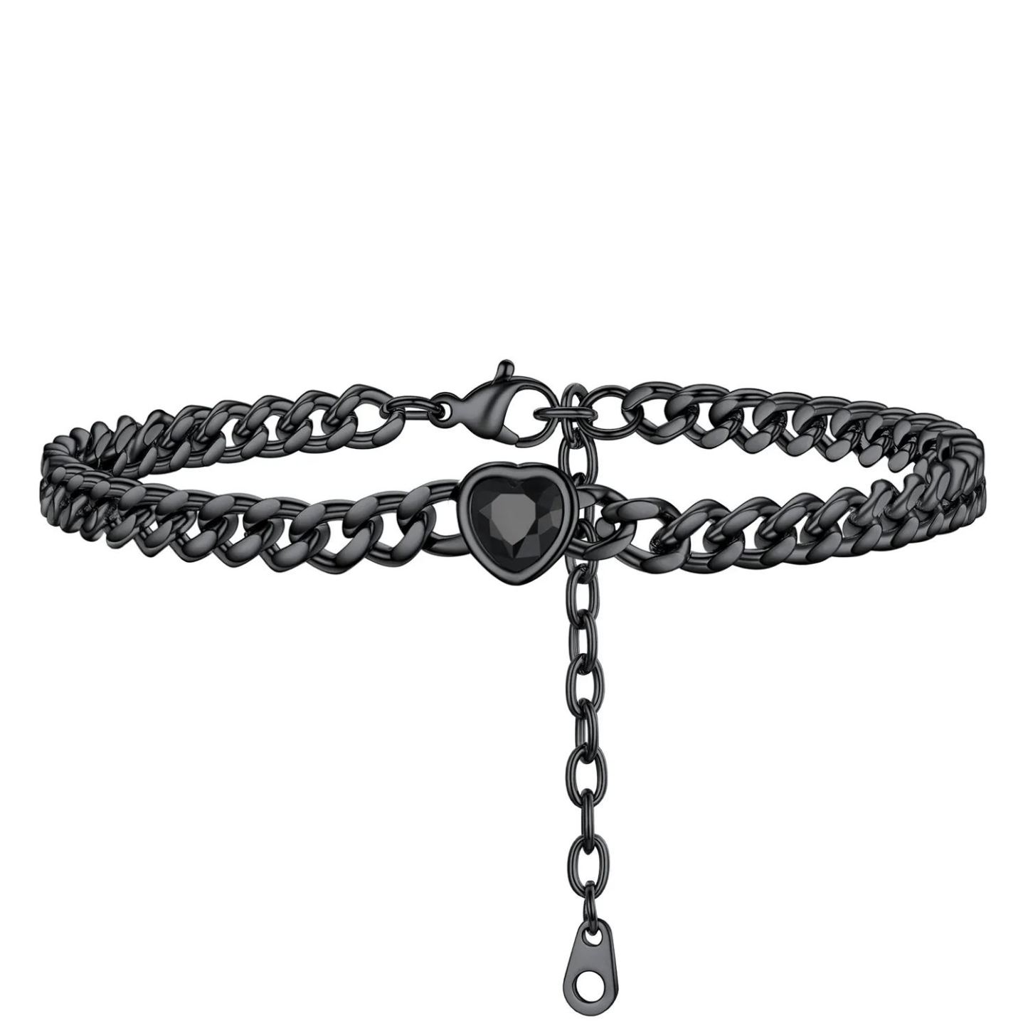 Bracelet de Cheville Cœur Pierre de Naissance pour Femme avec Chaîne Cuban