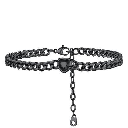 Bracelet de Cheville Cœur Pierre de Naissance pour Femme avec Chaîne Cuban