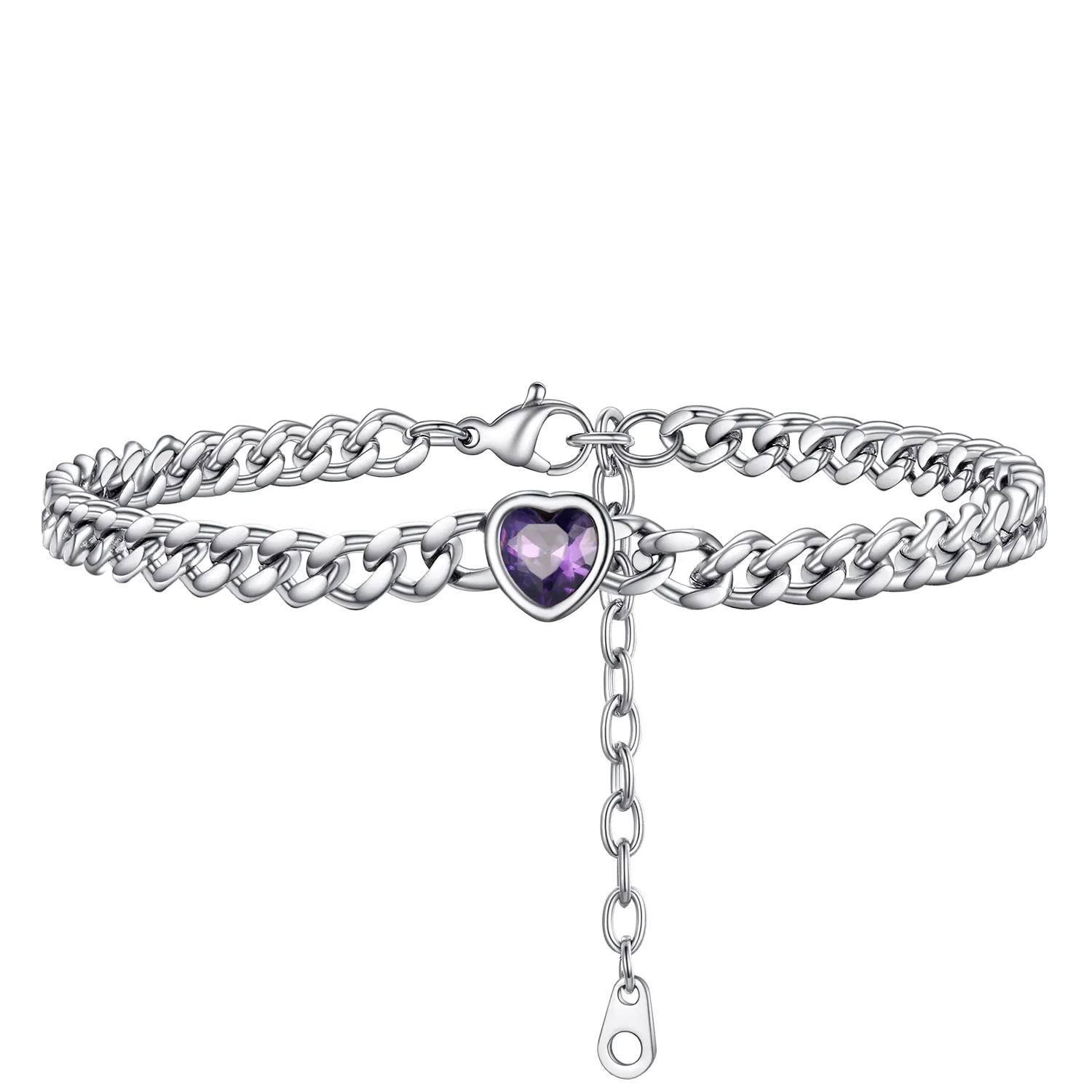 Bracelet de Cheville Cœur Pierre de Naissance pour Femme avec Chaîne Cuban