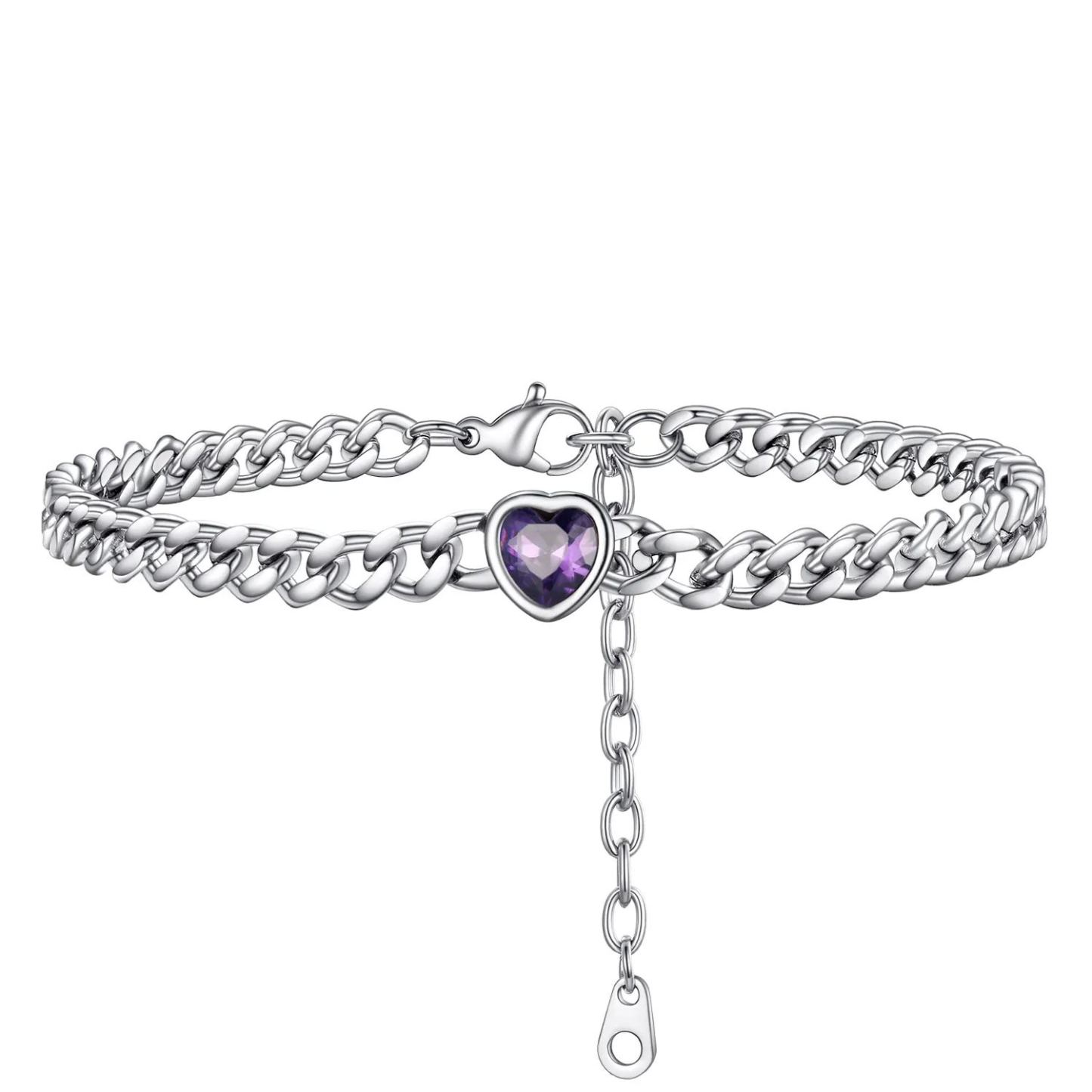 Bracelet de Cheville Cœur Pierre de Naissance pour Femme avec Chaîne Cuban