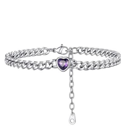 Bracelet de Cheville Cœur Pierre de Naissance pour Femme avec Chaîne Cuban