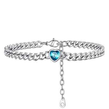 Bracelet de Cheville Cœur Pierre de Naissance pour Femme avec Chaîne Cuban