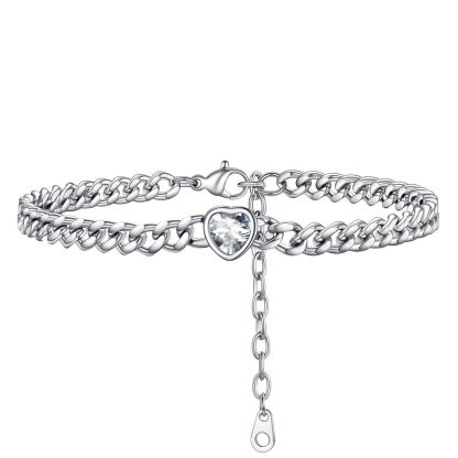 Bracelet de Cheville Cœur Pierre de Naissance pour Femme avec Chaîne Cuban