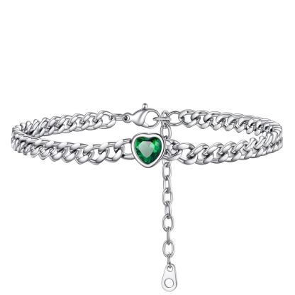 Bracelet de Cheville Cœur Pierre de Naissance pour Femme avec Chaîne Cuban