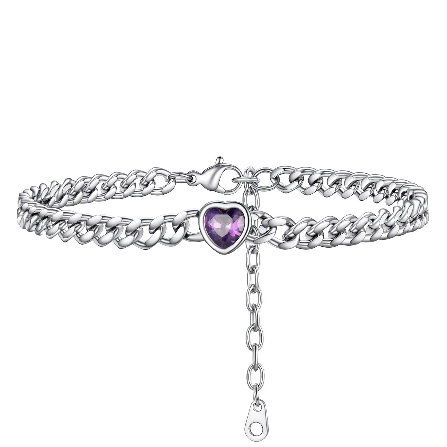 Bracelet de Cheville Cœur Pierre de Naissance pour Femme avec Chaîne Cuban