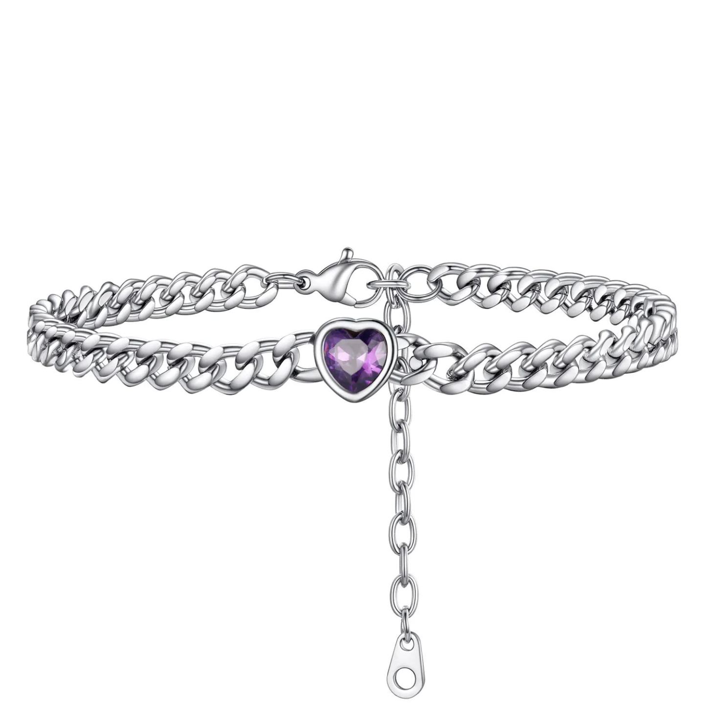 Bracelet de Cheville Cœur Pierre de Naissance pour Femme avec Chaîne Cuban