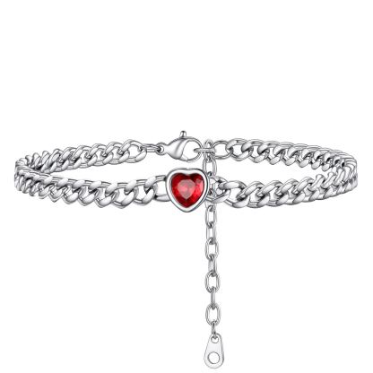 Bracelet de Cheville Cœur Pierre de Naissance pour Femme avec Chaîne Cuban