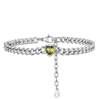 Bracelet de Cheville Cœur Pierre de Naissance pour Femme avec Chaîne Cuban
