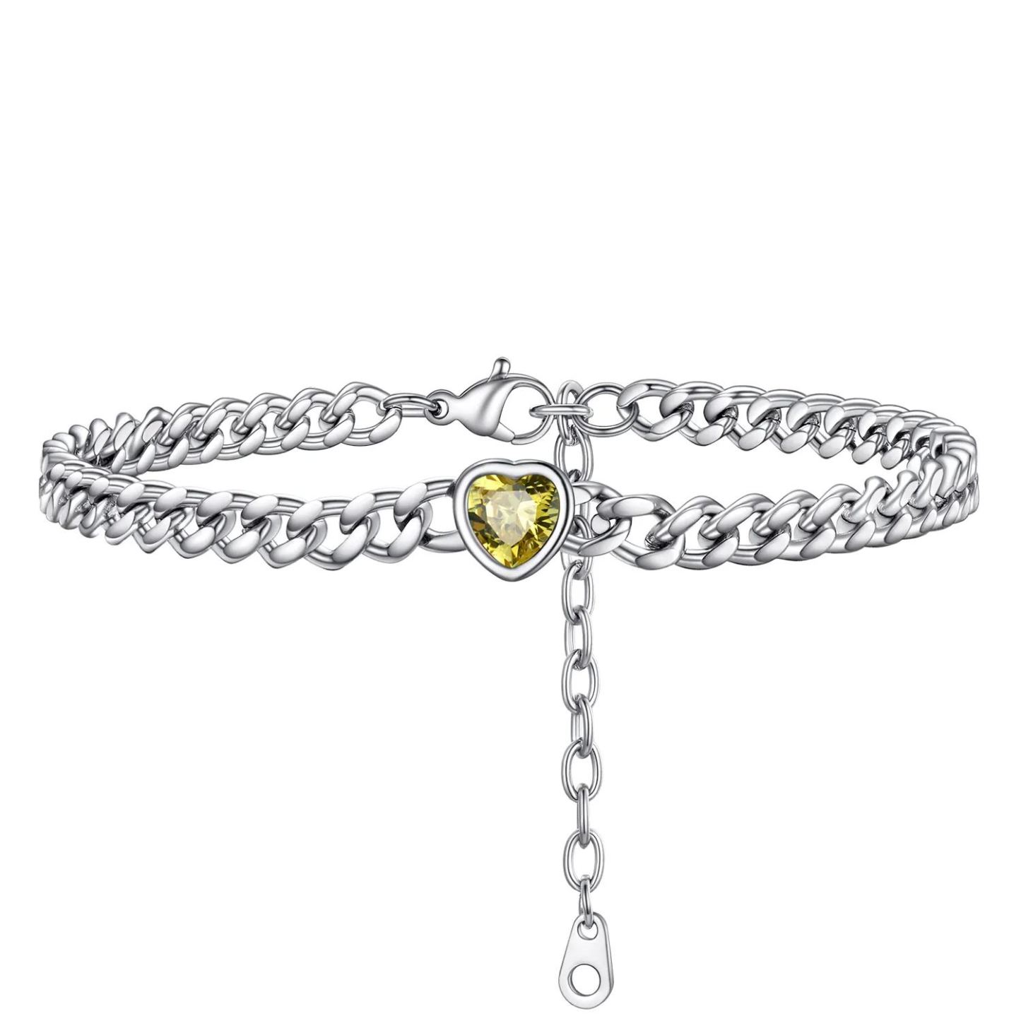 Bracelet de Cheville Cœur Pierre de Naissance pour Femme avec Chaîne Cuban