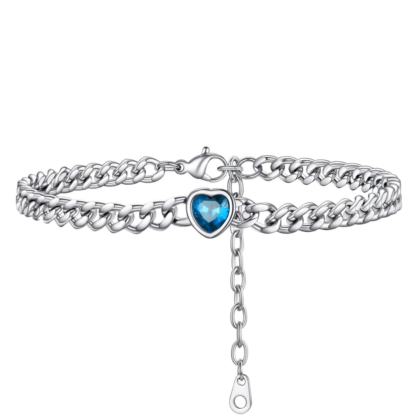 Bracelet de Cheville Cœur Pierre de Naissance pour Femme avec Chaîne Cuban