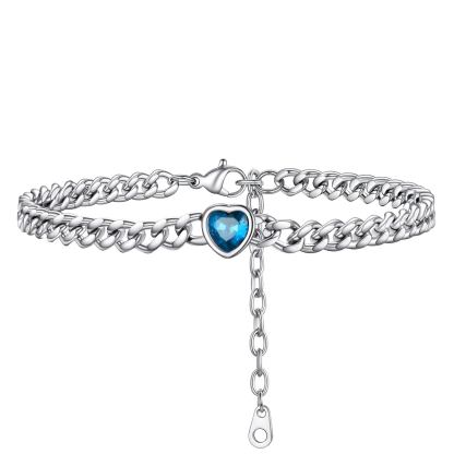 Bracelet de Cheville Cœur Pierre de Naissance pour Femme avec Chaîne Cuban