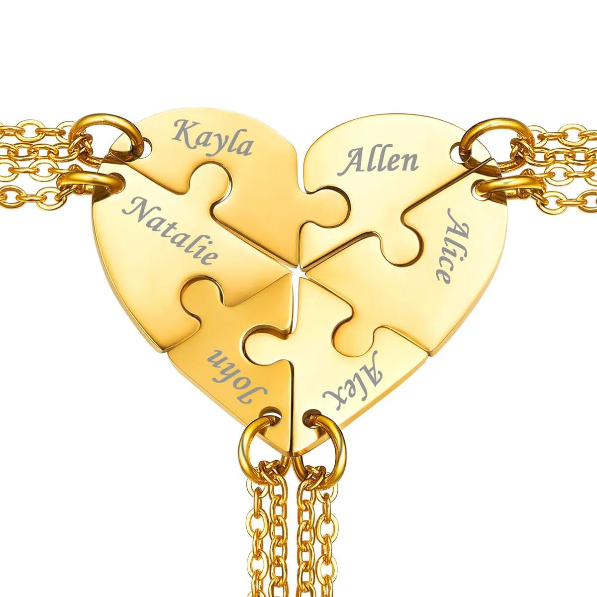 Collier Puzzle Personnalisé en Acier Inoxydable pour Famille ou Amis Or