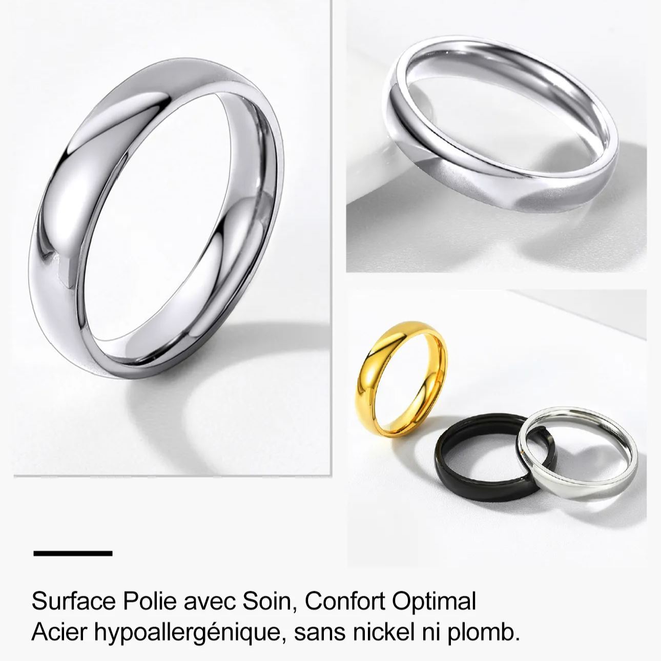 Bague Simple Personnalisée en Acier Inoxydable pour Mariage Surface