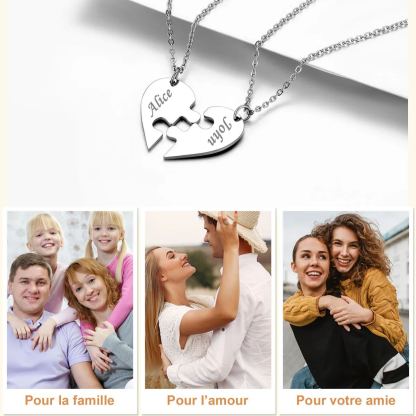 Colliers Coeur Personnalisés avec Pièces de Puzzle cadeau pour ami