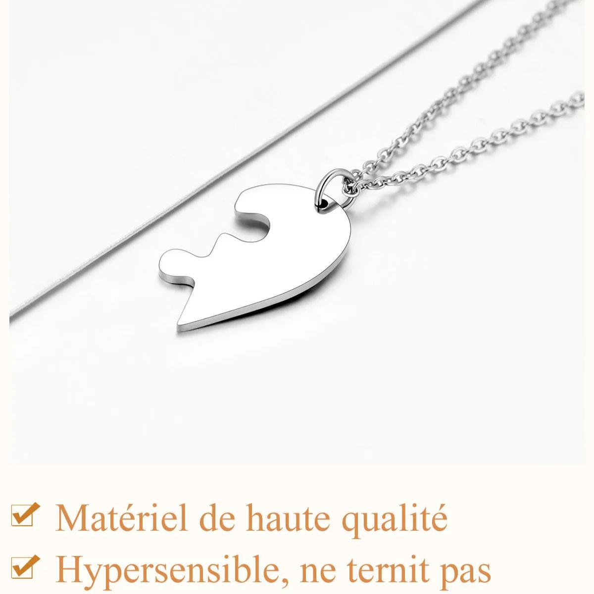Colliers Coeur Personnalisés avec Pièces de Puzzle acier