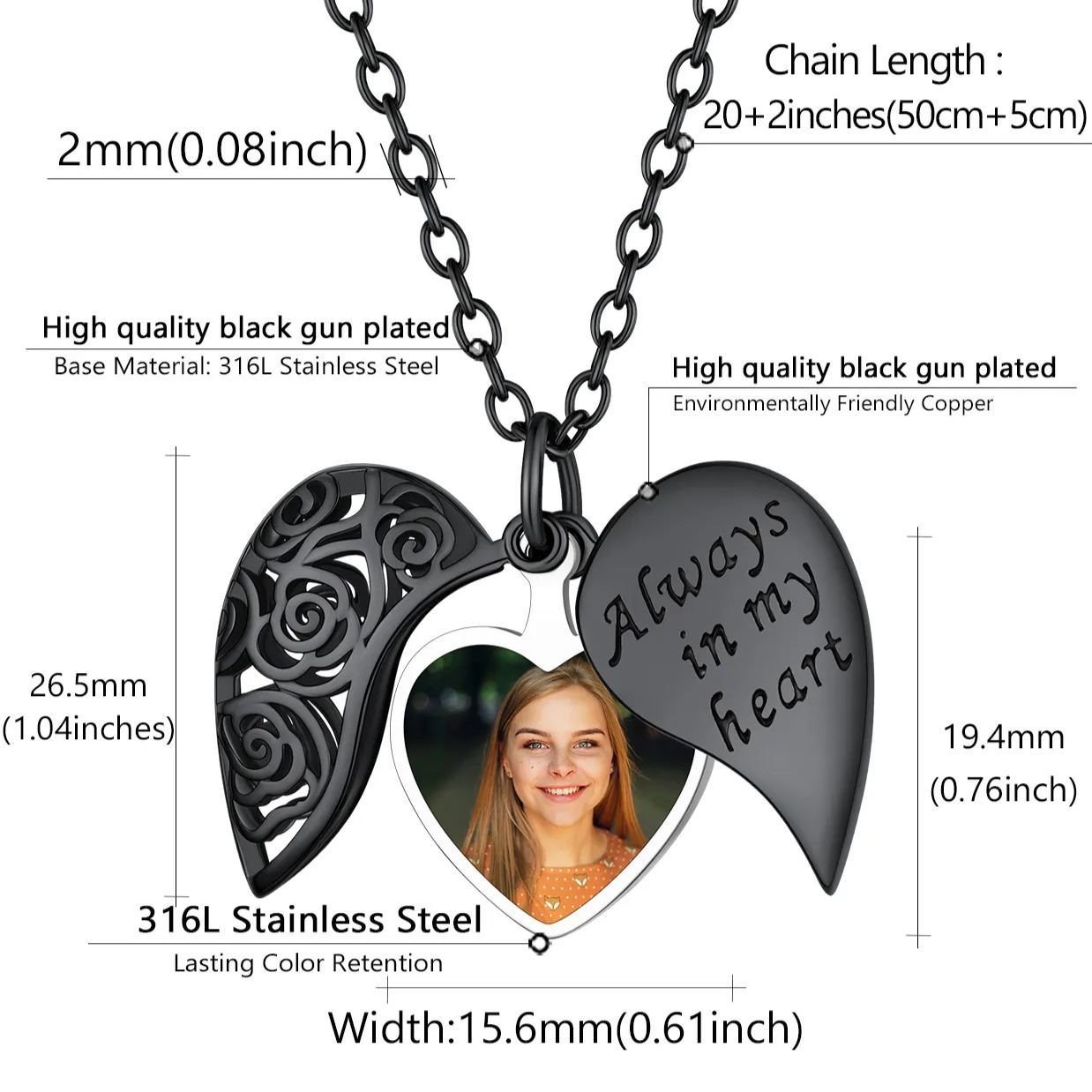 Collier Médaillon Cœur Personnalisé avec Photo pour Femmes Taille