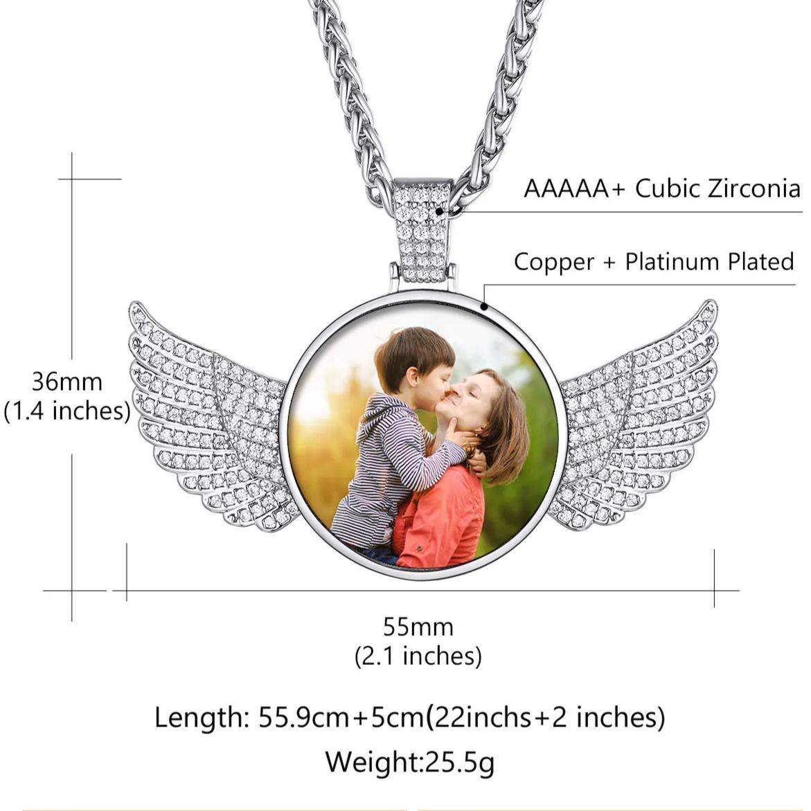 Collier Personnalisé avec Ailes d'Ange et Photo Taille