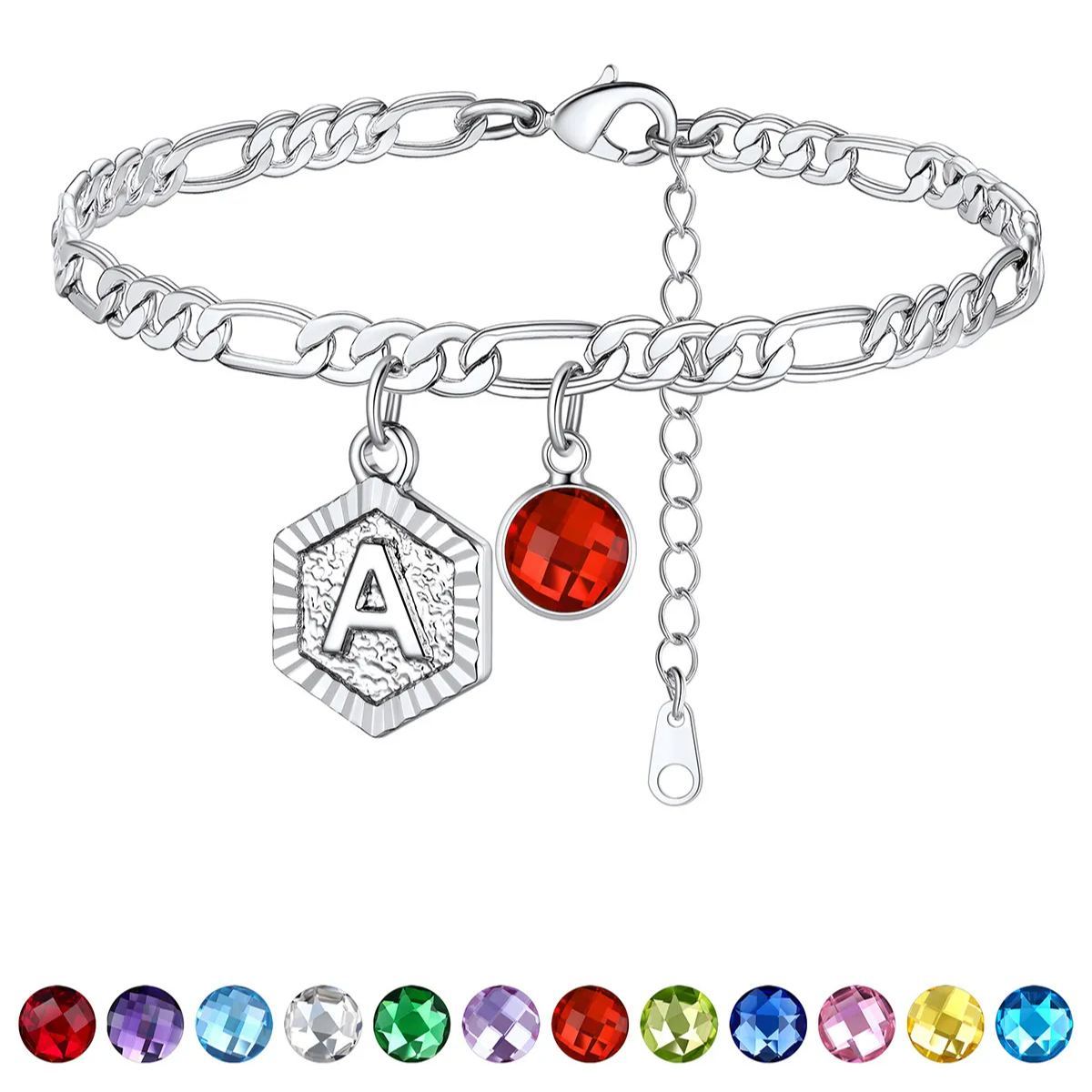 Bracelet de Cheville Initiale Personnalisé avec Pierre de Naissance