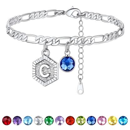 Bracelet de Cheville Initiale Personnalisé avec Pierre de Naissance