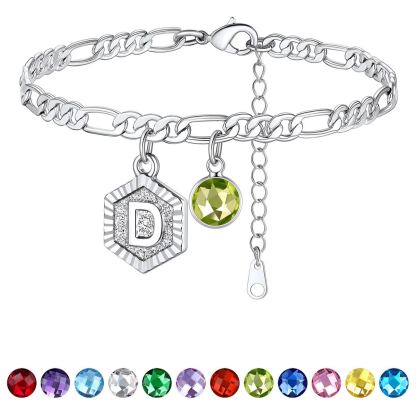 Bracelet de Cheville Initiale Personnalisé avec Pierre de Naissance