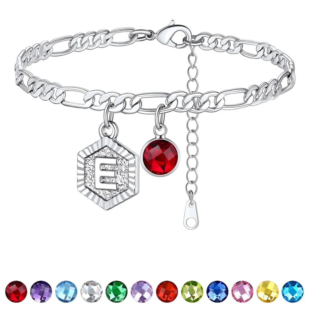 Bracelet de Cheville Initiale Personnalisé avec Pierre de Naissance