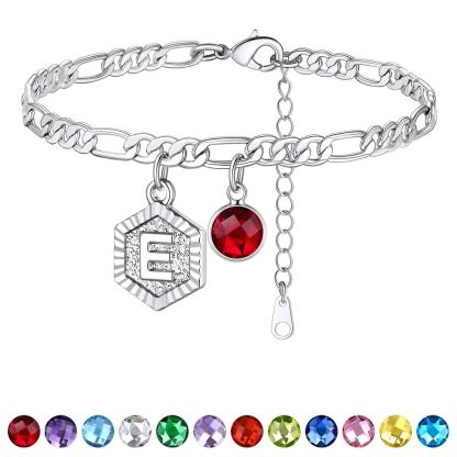 Bracelet de Cheville Initiale Personnalisé avec Pierre de Naissance