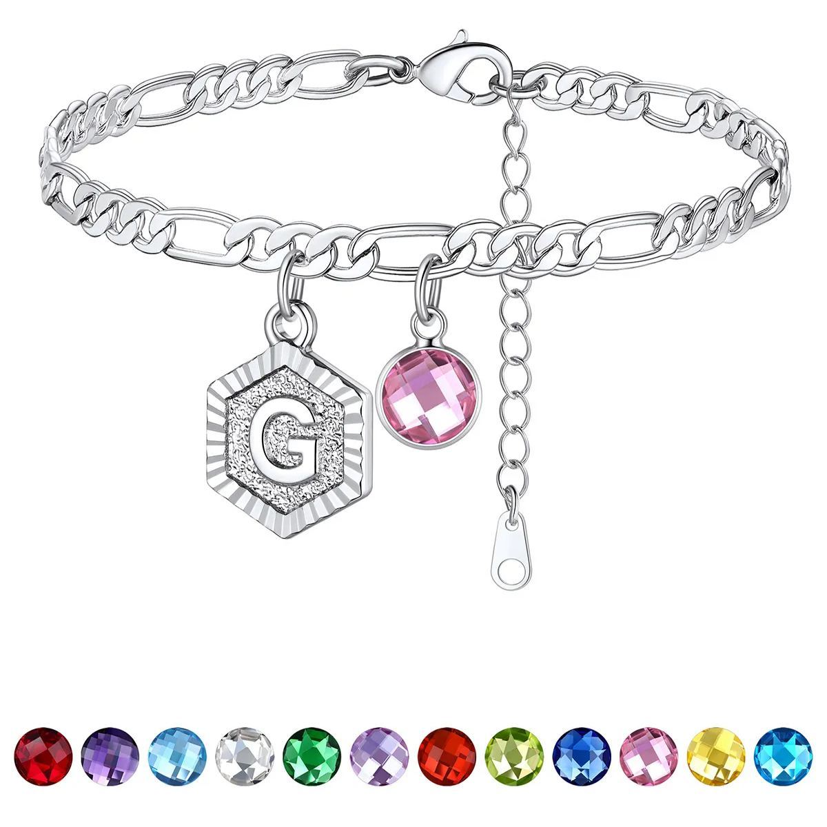 Bracelet de Cheville Initiale Personnalisé avec Pierre de Naissance