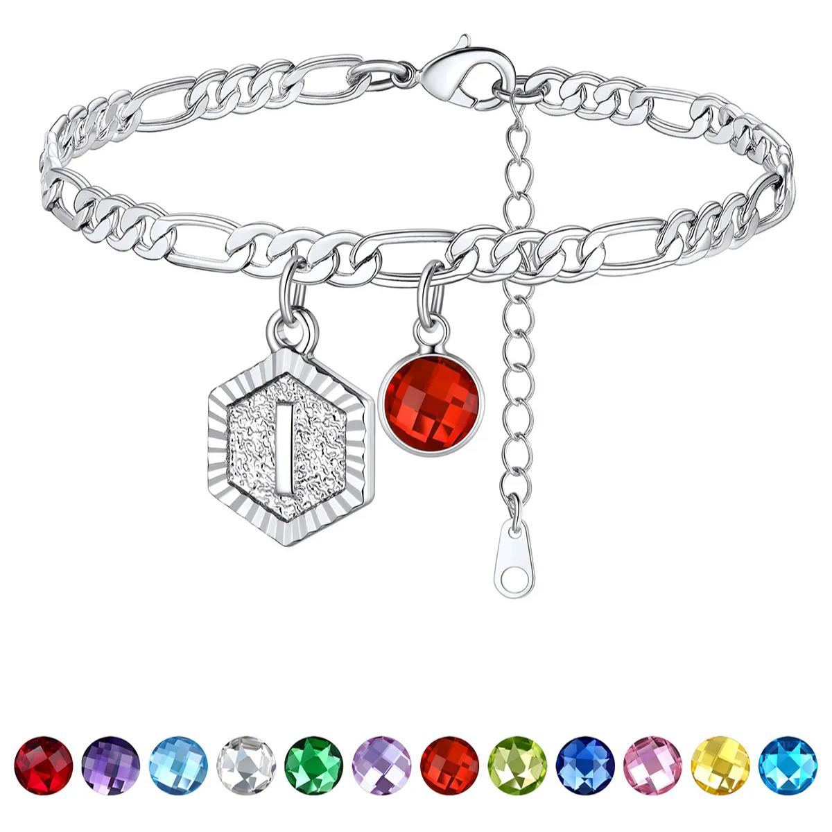 Bracelet de Cheville Initiale Personnalisé avec Pierre de Naissance