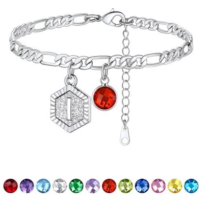 Bracelet de Cheville Initiale Personnalisé avec Pierre de Naissance