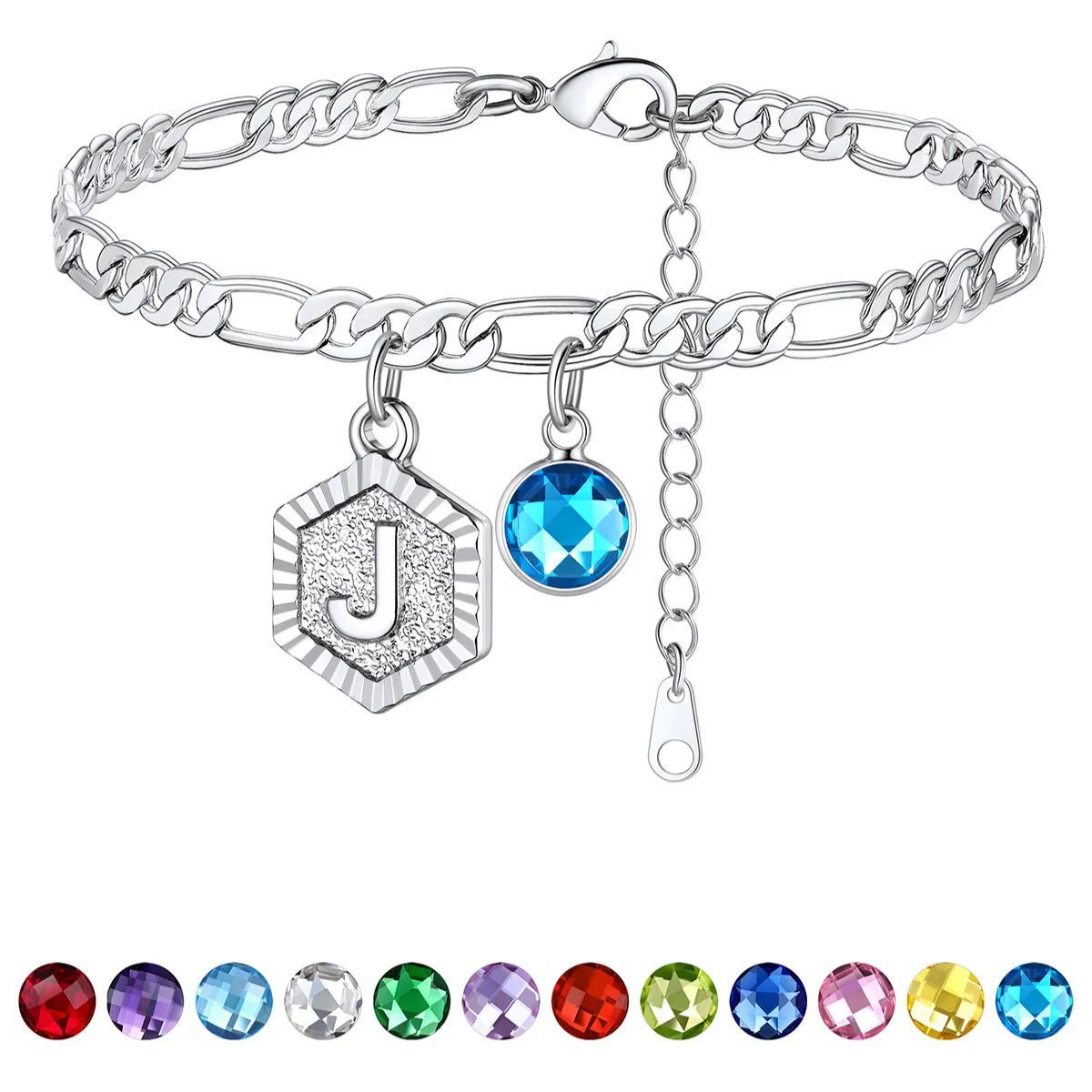 Bracelet de Cheville Initiale Personnalisé avec Pierre de Naissance