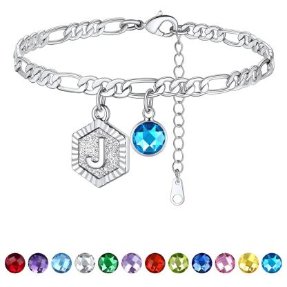 Bracelet de Cheville Initiale Personnalisé avec Pierre de Naissance