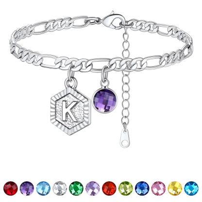 Bracelet de Cheville Initiale Personnalisé avec Pierre de Naissance